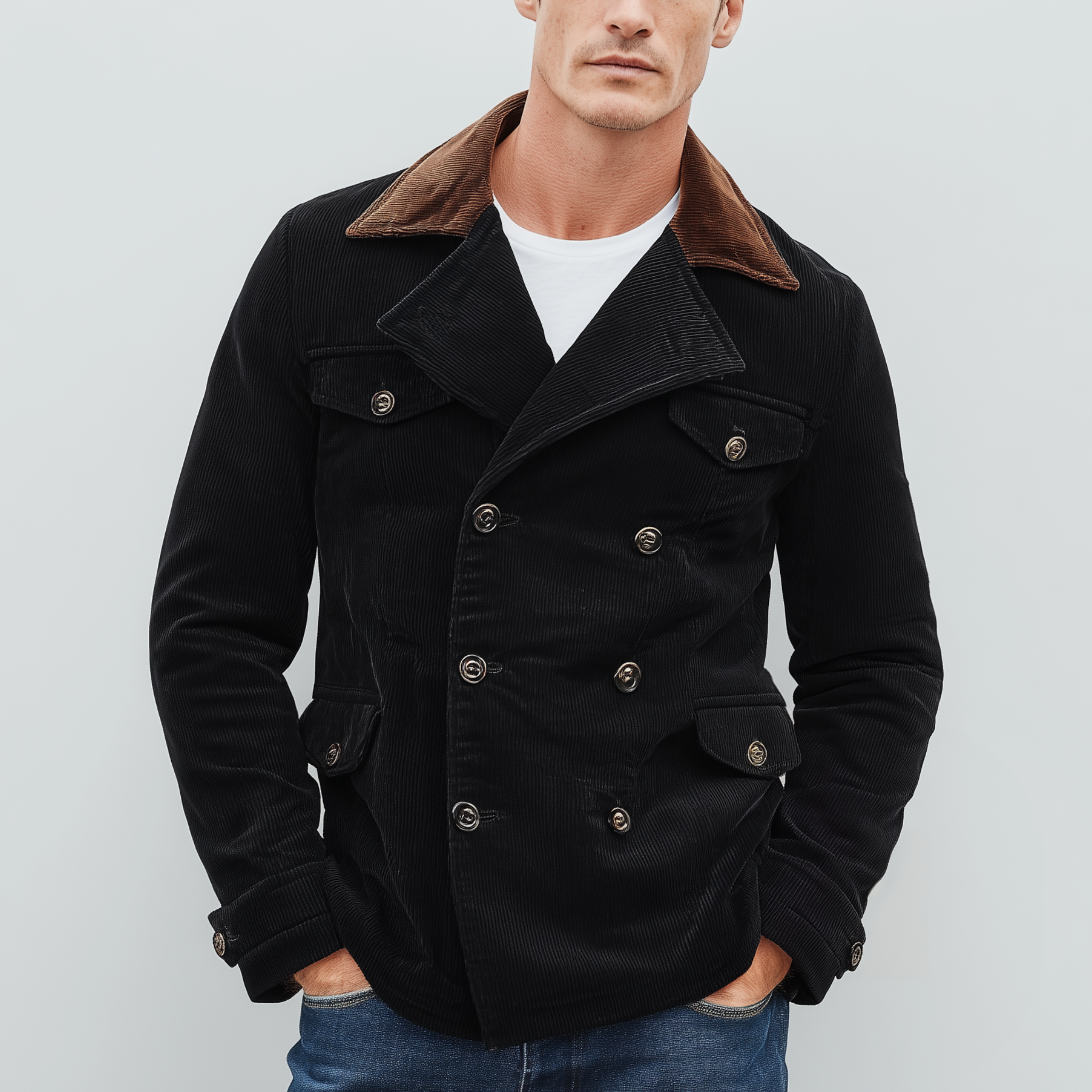 Men's Classic Casual Lapel Double-Breasted Corduroy Jacket MTA1090I8K