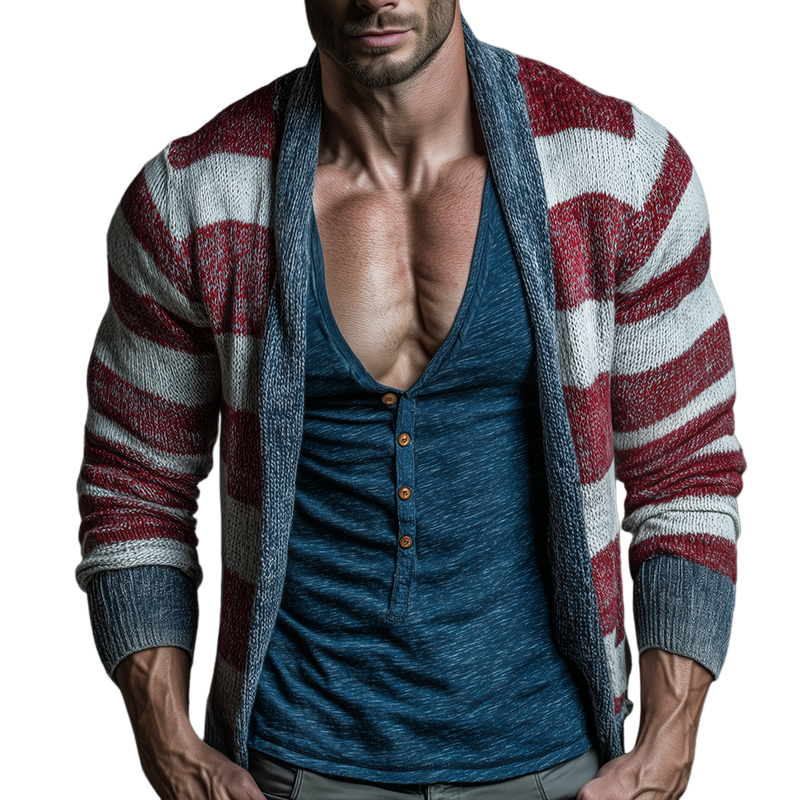Men's Retro Casual Striped Knit Cardigan MTA0737H7TO