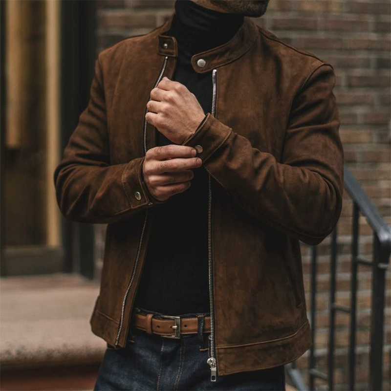Men's Vintage Casual Faux Suede Zipper Stand Collar Jacket MTA1571I6TO