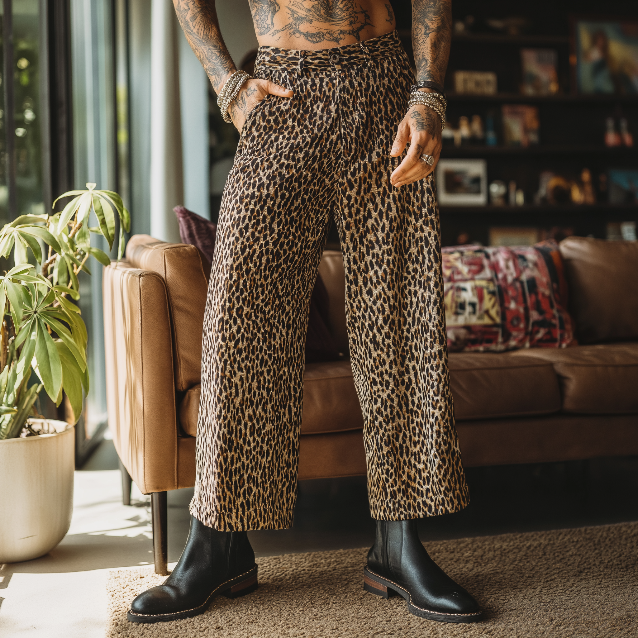 Men's Vintage Leopard Print Cotton Blend Casual Trousers MTA1529H9P