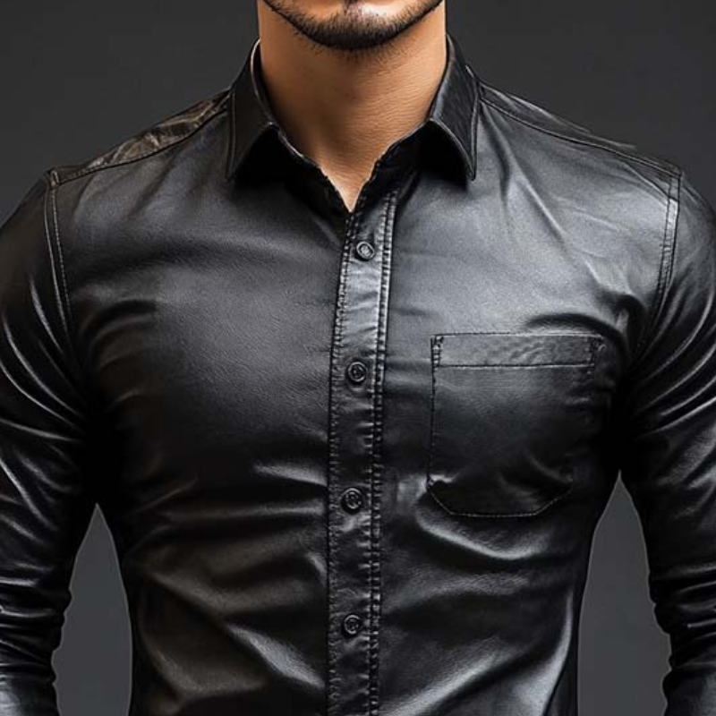 Men's Classic Casual Slim Fit Leather Long Sleeve Shirt 79897850K