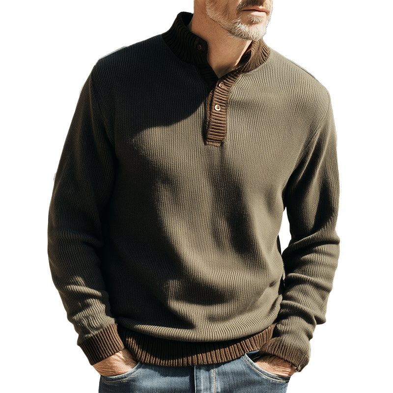 Men's Autumn And Winter Simple Knitted Henley Collar Warm Sweater MTA0880I3P