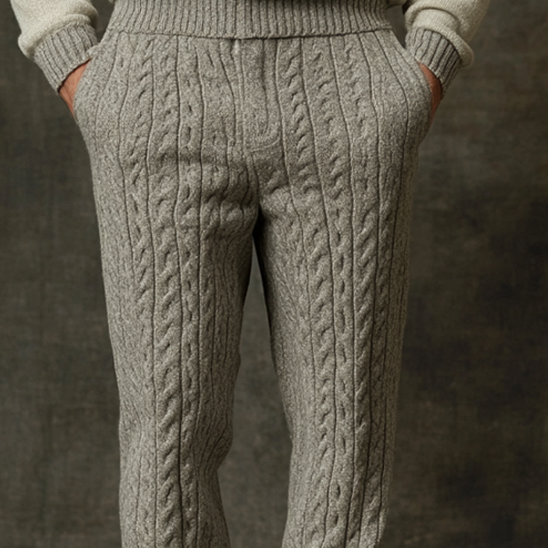 Men's Casual Elastic Waist Knit Cable Knit Textured Trousers MTA0774K9X