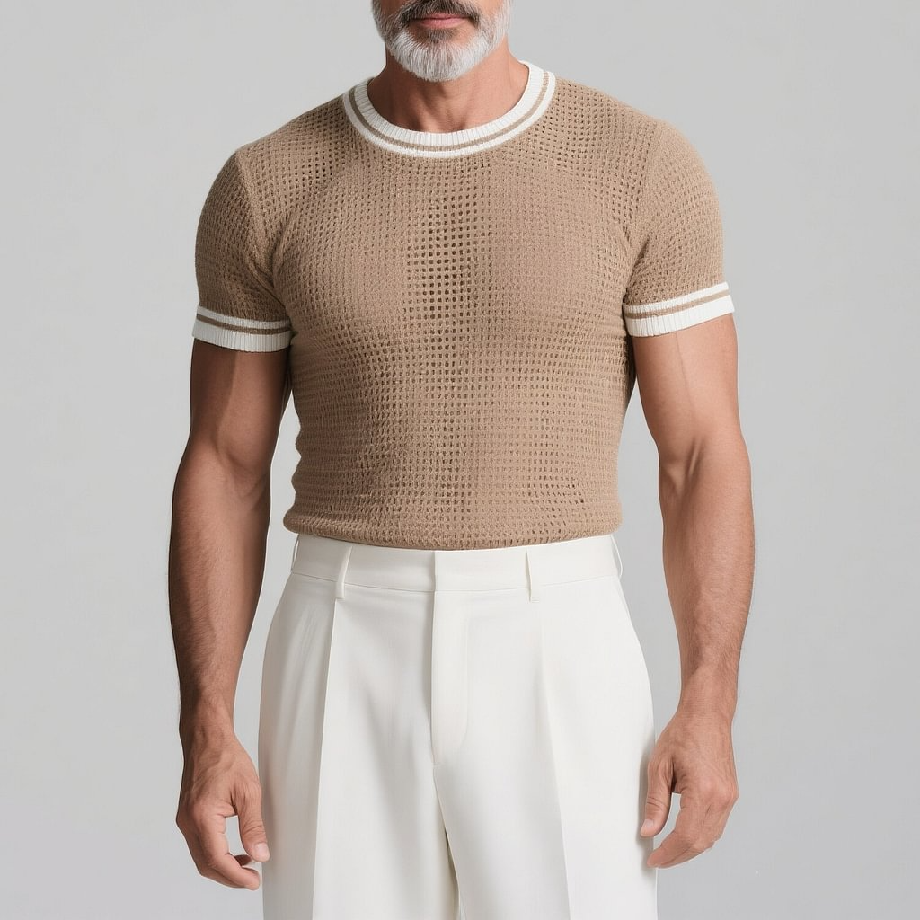 Men's Slim Fit Colorblocked Round Neck Short Sleeve Knitted T-Shirt MTA0104G7Y