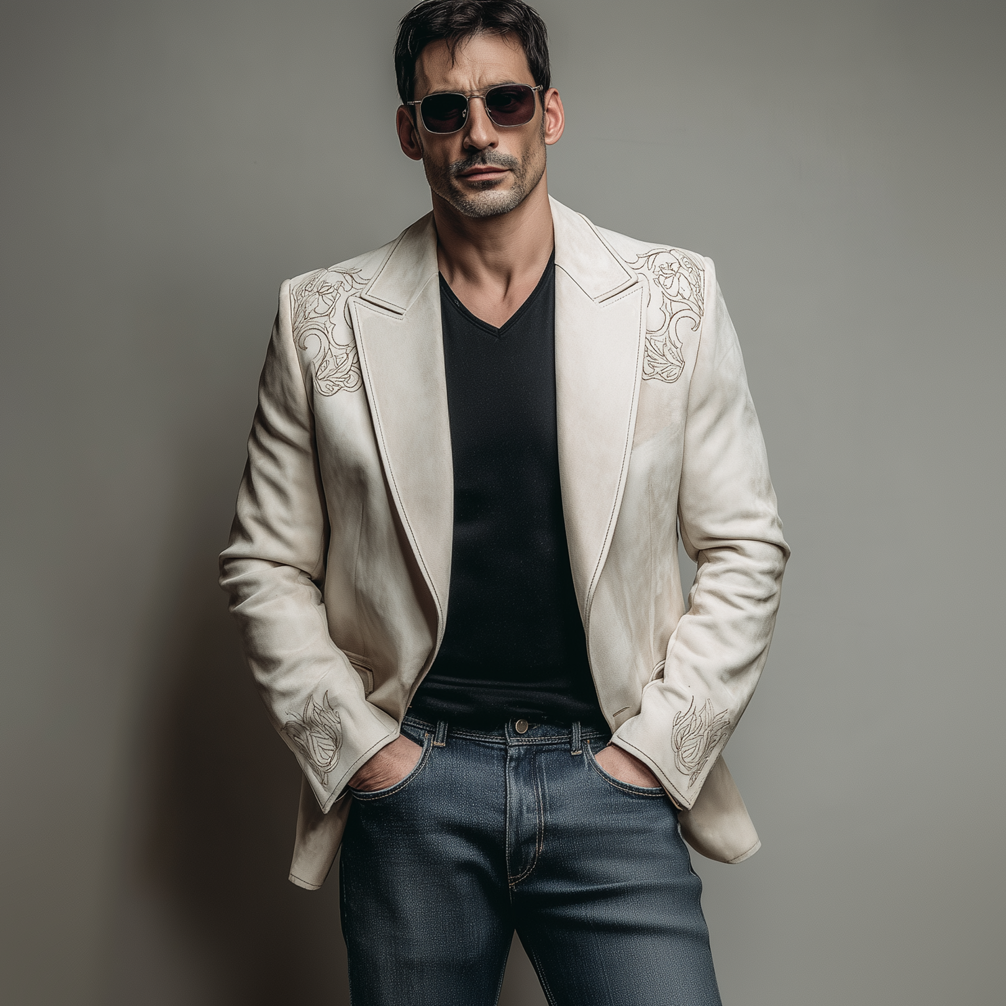 Men's Classic Retro Western Style Single-breasted Suede Embroidered Slim-fit Blazer MTA2103H8K