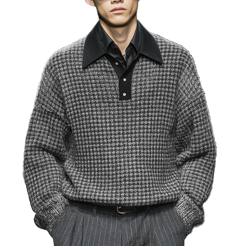Men's Winter Fashion Cotton Knitted Houndstooth Pattern Sweater MTA1353J2P