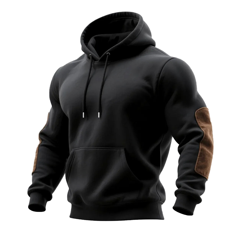 Men's Casual Contrast Faux Suede Pullover Hoodie MTA0941J8X