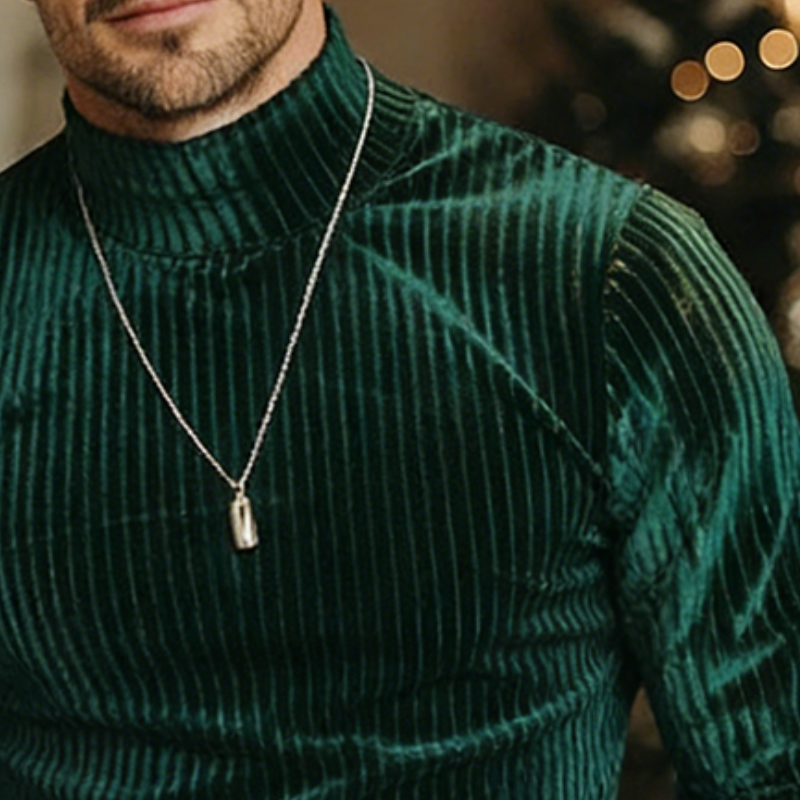 Men's Retro Casual Velvet Striped High Neck Long-Sleeve T-Shirt MTZ2217A0TO