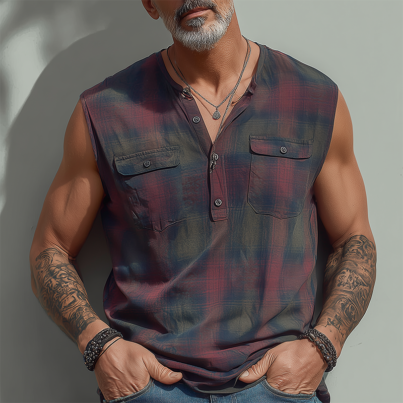 Men's Summer Fashion Contrast Print Cotton Blend Sleeveless Shirt MTA1699G4P