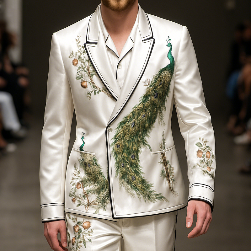 Men's Retro Casual Peacock Print Luxury Blazer MTA2216G9TO