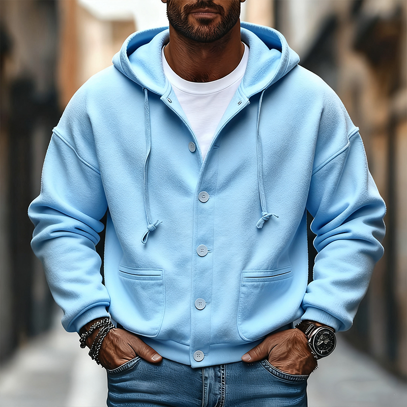 Men's Blended Multi-pocket Button-down Hooded Jacket MTA2991J2X