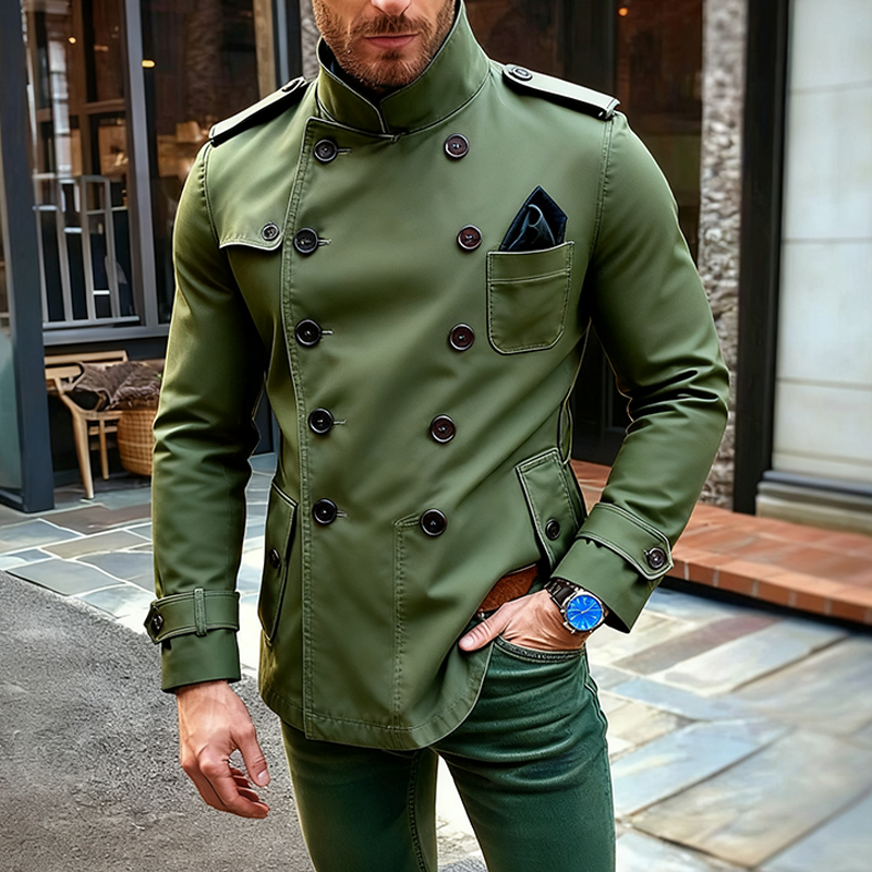 Men's Casual Solid Color Stand Collar Multi-button Mid-length Jacket MTA1607J9X