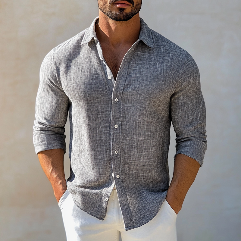 Men's Texture Print Casual Long Sleeve Shirt MTA3187G7X