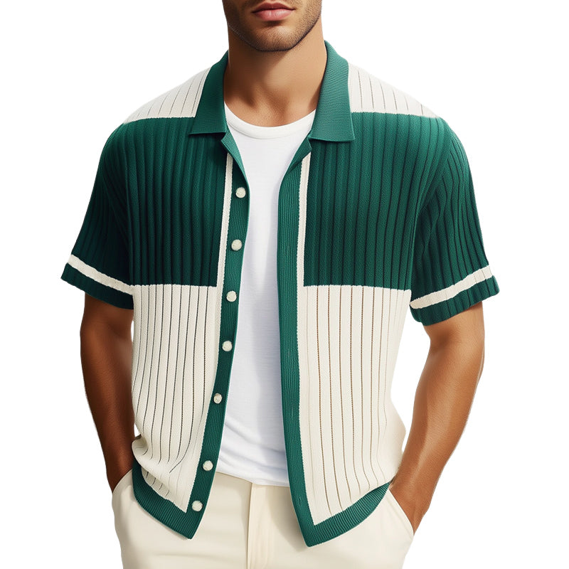 Men's Summer Comfortable Colorblock Knitted Short Sleeve Shirt MTA1689E1U
