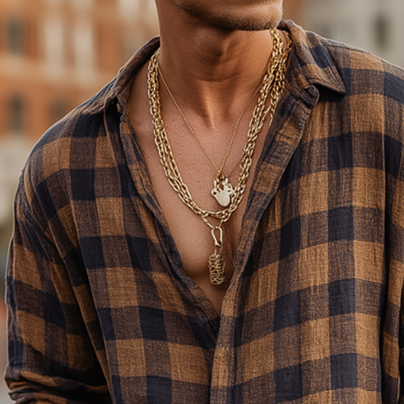 Men's Retro Casual Plaid Lapel Button-Down Long Sleeve Shirt MTZ0530A2TO