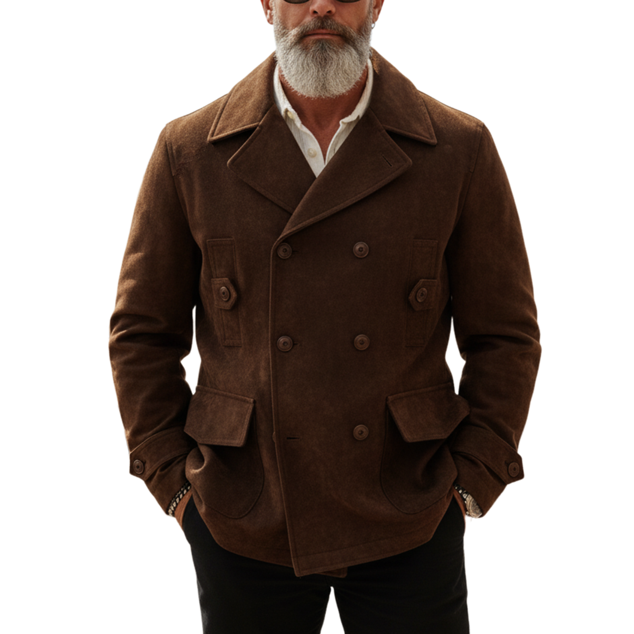 Men's Classic Retro Western Style Faux Suede Double-breasted Coat MTA1396K0K