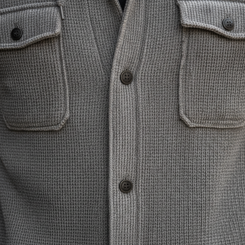 Men's Simple Knit Ribbed Hooded Button-Up Shirt MTA0587K3P