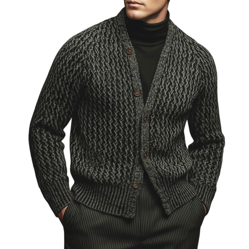 Men's Retro Colorblock Jacquard Button Knit Cardigan MTA2107J9U