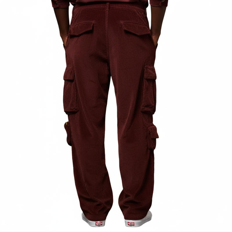 Men's Classic Burgundy Corduroy Straight-leg Trousers MTA1168K6U