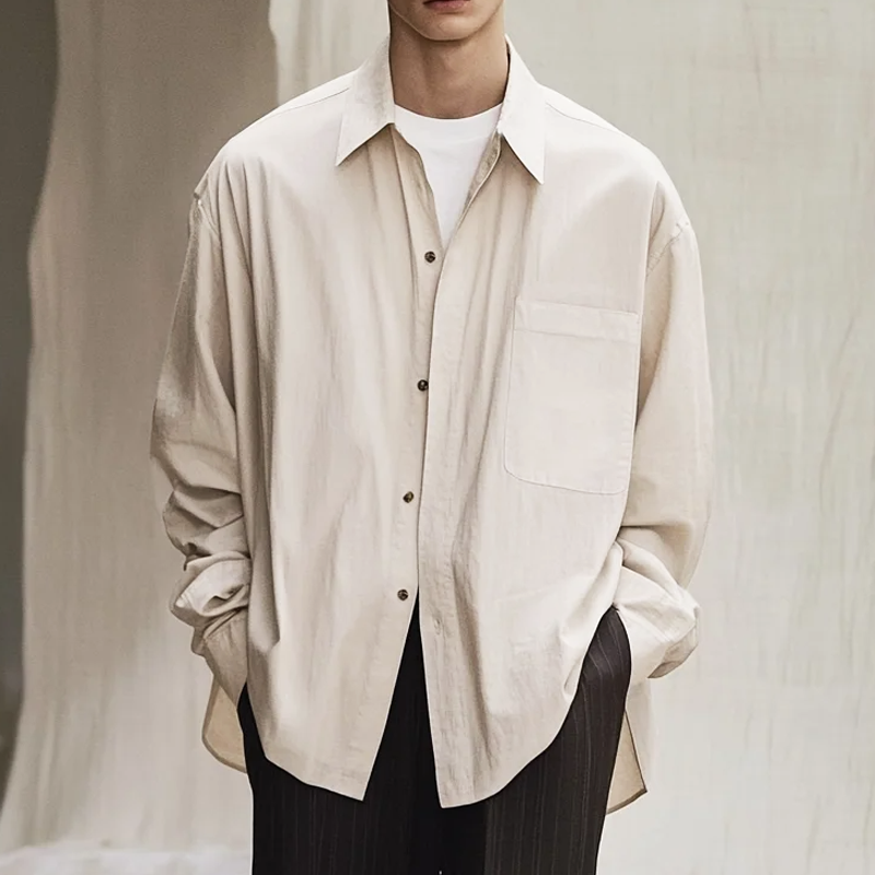 Men's Casual Loose Skin-friendly Cotton Lapel Long-sleeved Shirt MTA0812H6U