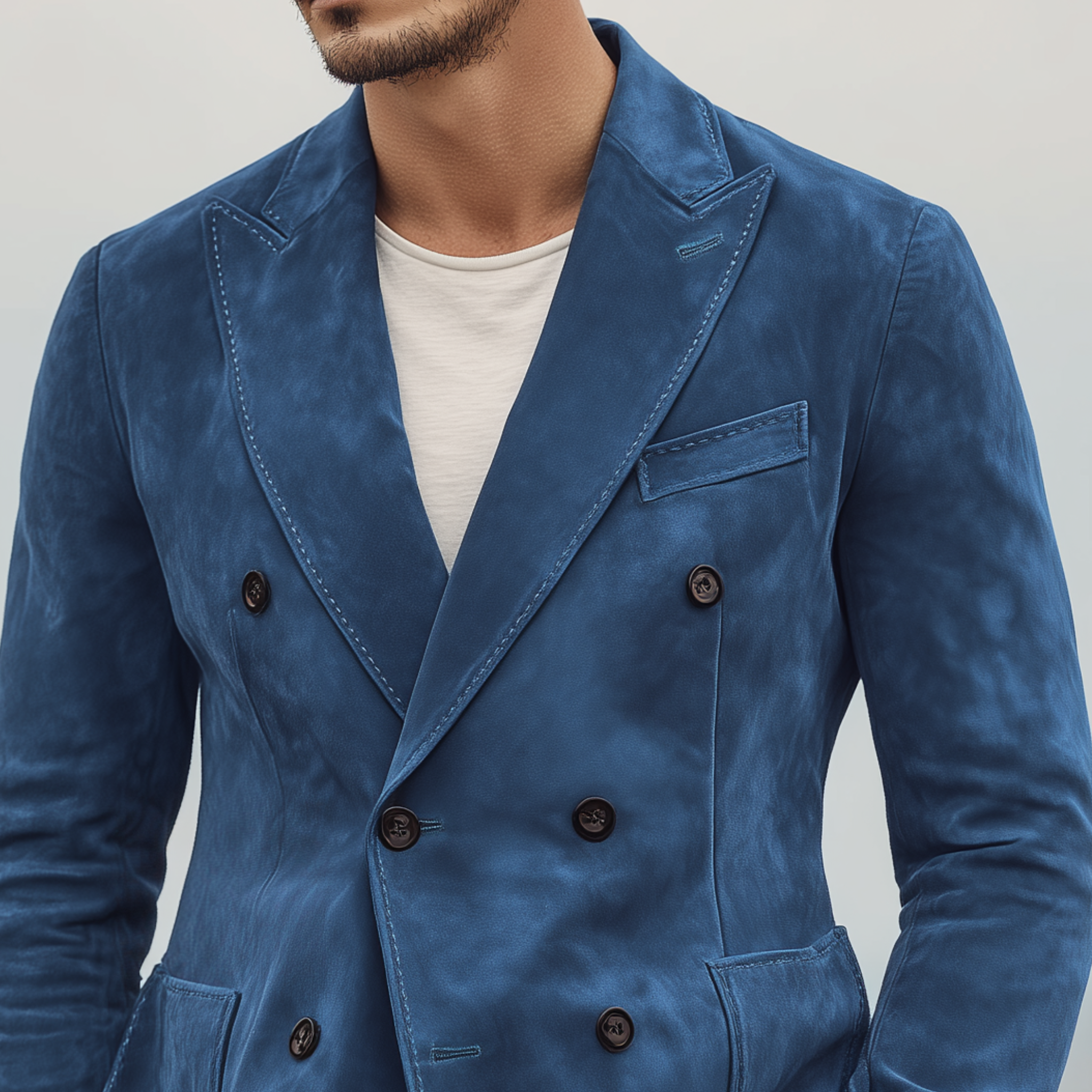 Men's Classic Vintage Double-breasted Suede Slim-fit Blazer MTA0136H2K