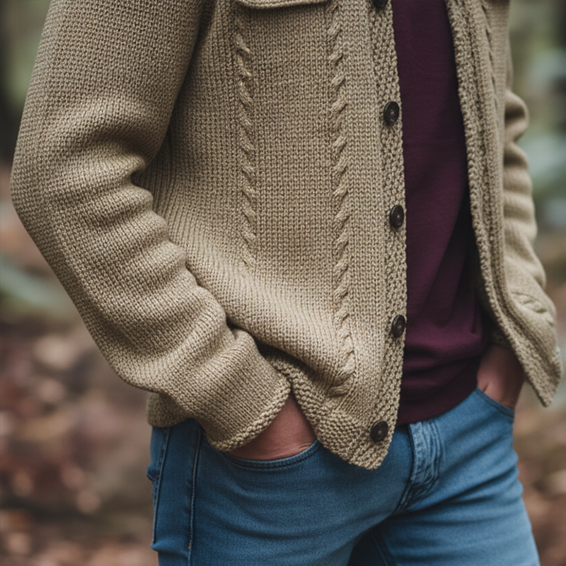 Men's Winter Retro Textured Cotton Yarn Knit Button Cardigan MTA2135K8P