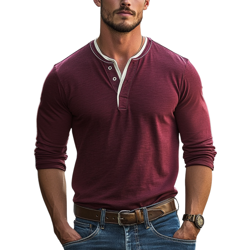 Herre Colorblock Henley Collar Langermet T-skjorte 83728517Z