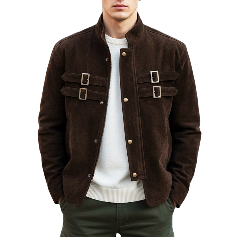 Men's Retro-style  Stand-up Collar  Suede Jacket MTA1731I0U