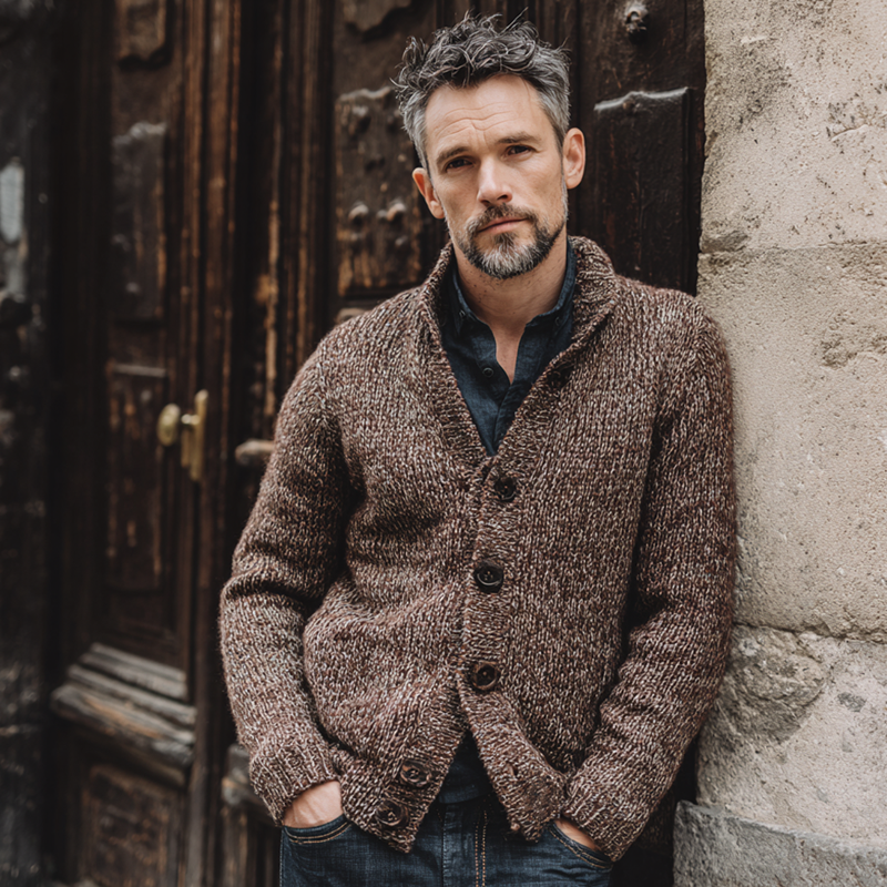 Men's Vintage Knit Single-Breasted Cardigan MTA1361H5X