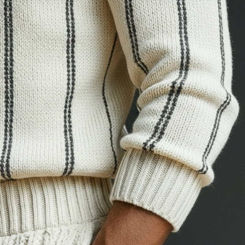 Men's Spring Fashion Vertical Striped Cotton Yarn Knitted Long-Sleeve Sweater MTZ2251A7P