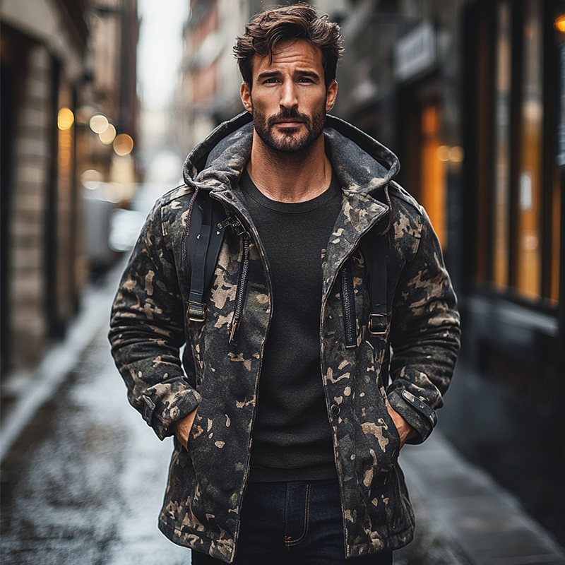 Men's Vintage Camouflage Print Hooded Coat MTA1833H7X