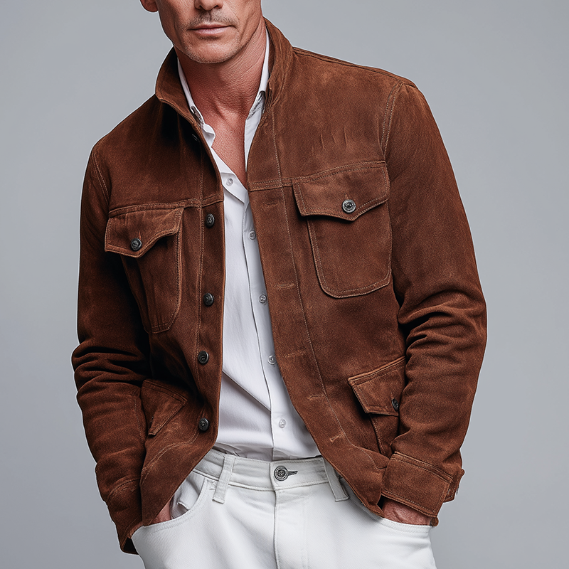 Men's Solid Color Faux Suede Vintage Casual Jacket MTA2756H4P