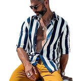 Men's Striped Lapel Long Sleeve Shirt 76145684X