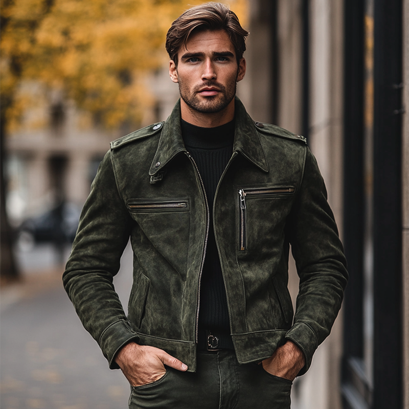 Men's Vintage Faux Suede Zipper Lapel Jacket MTA2999H9X