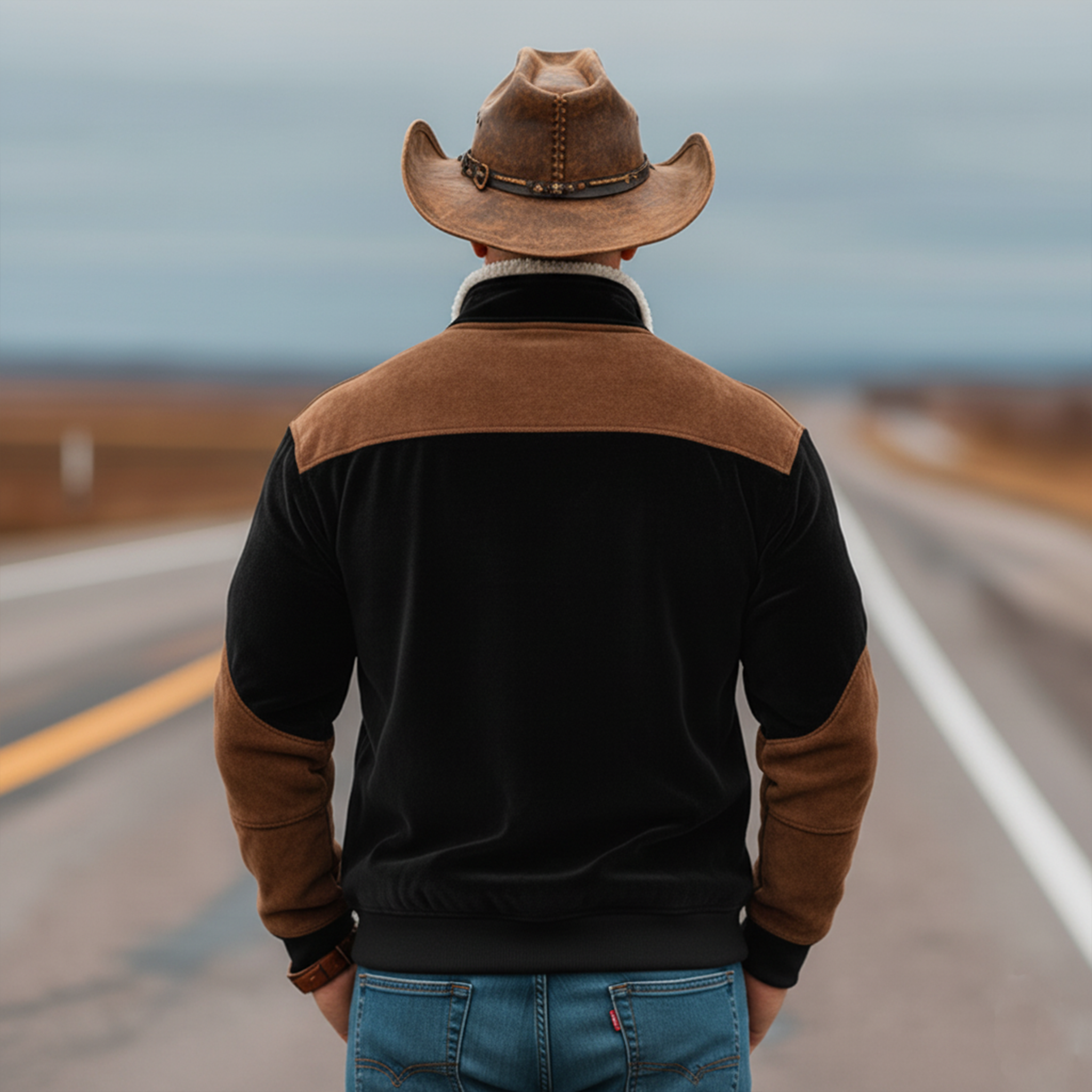 Men's Classic Vintage Western-style Stand-collar Faux Velvet Sweatshirt MTA0836L3K