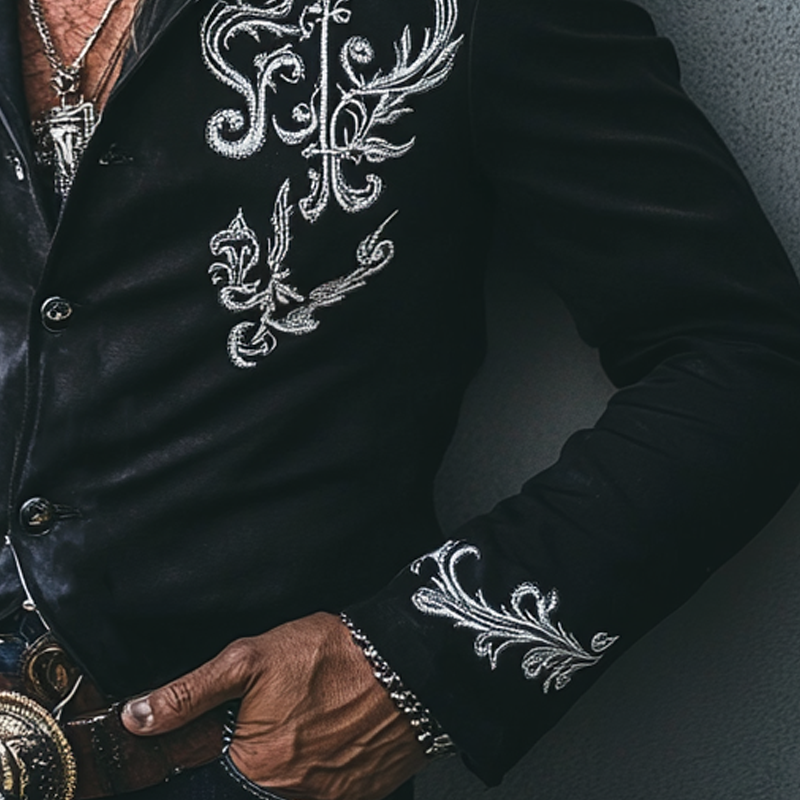 Men's Western Cowboy Style Faux Suede Embroidered Jacket MTA0186L2X