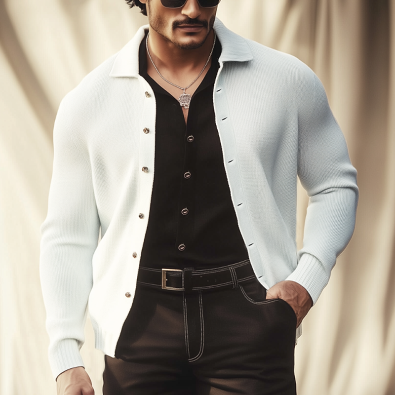 Men's Basic Solid Color Knit Lapel Button Cardigan MTA1180H0U