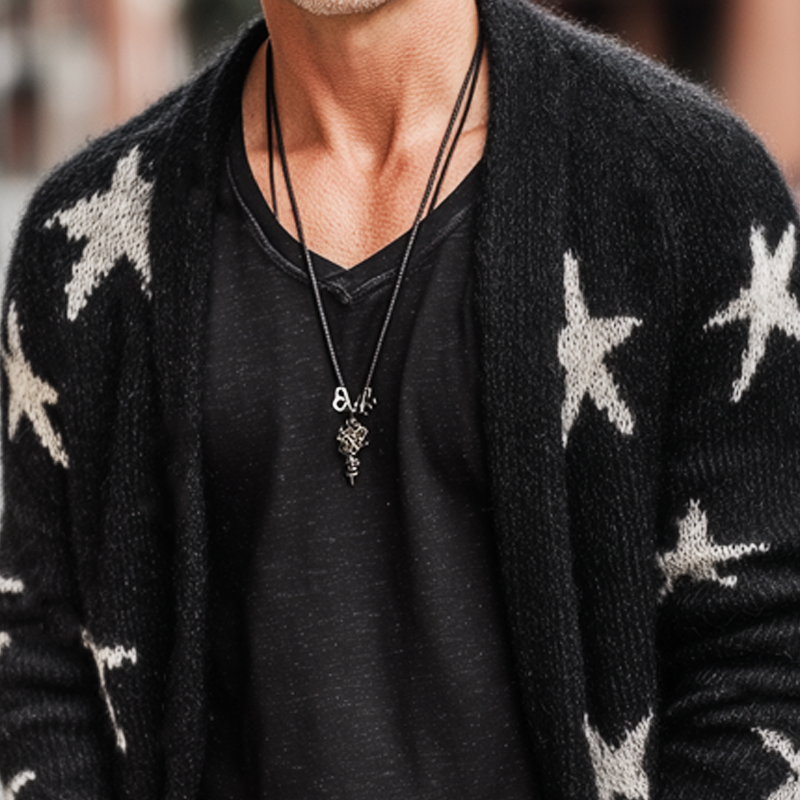 Men's Spring And Autumn Retro Casual Star Knitted Cardigan MTA2841H2U