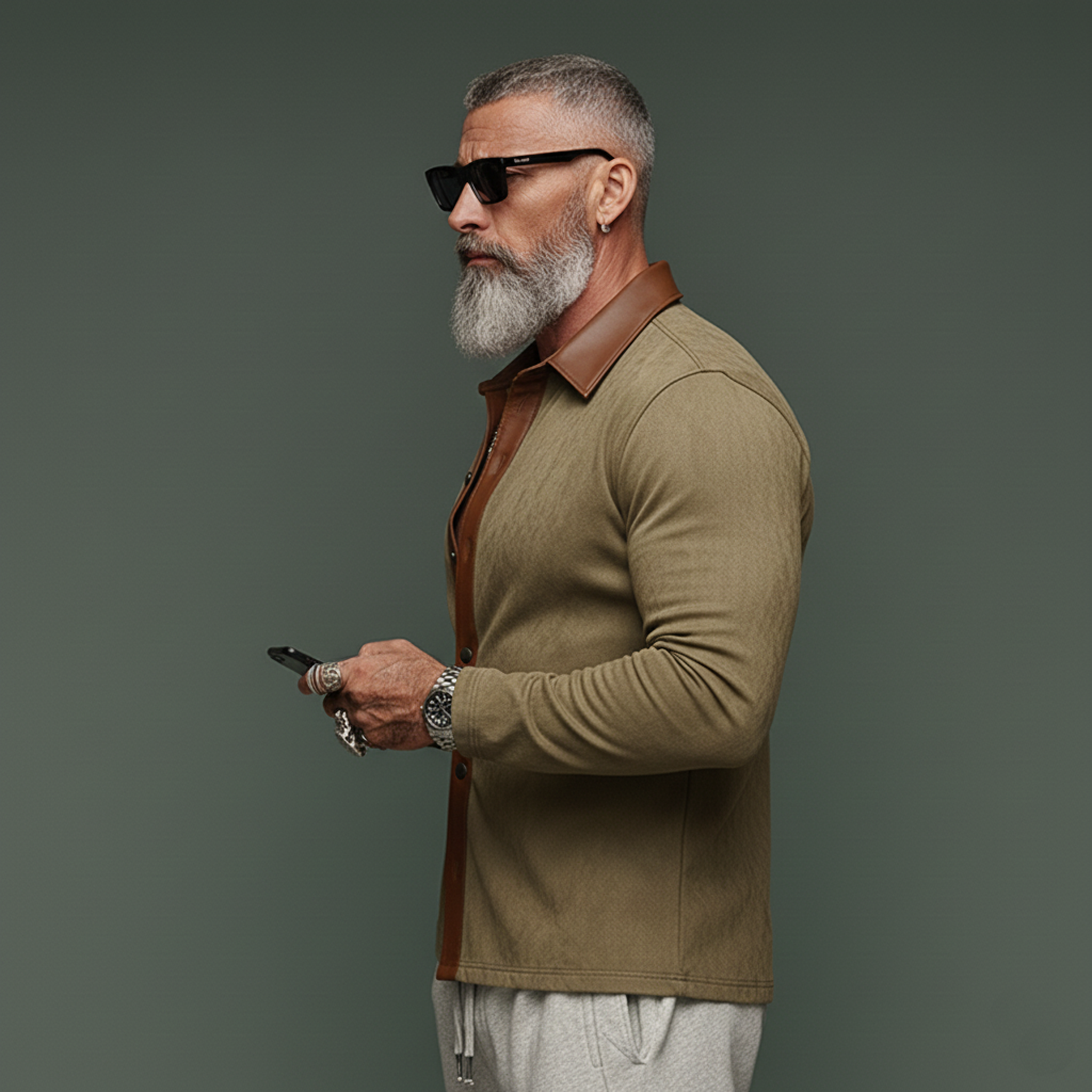 Men's Classic Vintage PU Leather Collar Slim-fit Faux Suede Long-sleeved Shirt MTA1719L6K