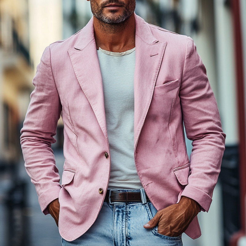 Men's Casual Solid Color Cotton Blend Single-Breasted Blazer MTA1069I9X