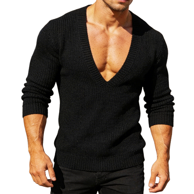 Men's Retro Casual Knitted V-Neck Sweater MTZ0847A9TO