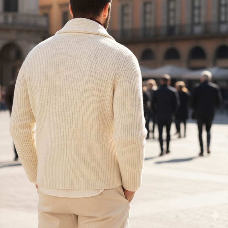 Men's Elegant Off-White Double-Breasted Knitted Cardigan MTA1849I3U