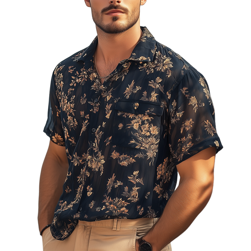 Men's Summer Soft Chiffon Printed Short Sleeve Shirt MTA0270G7U