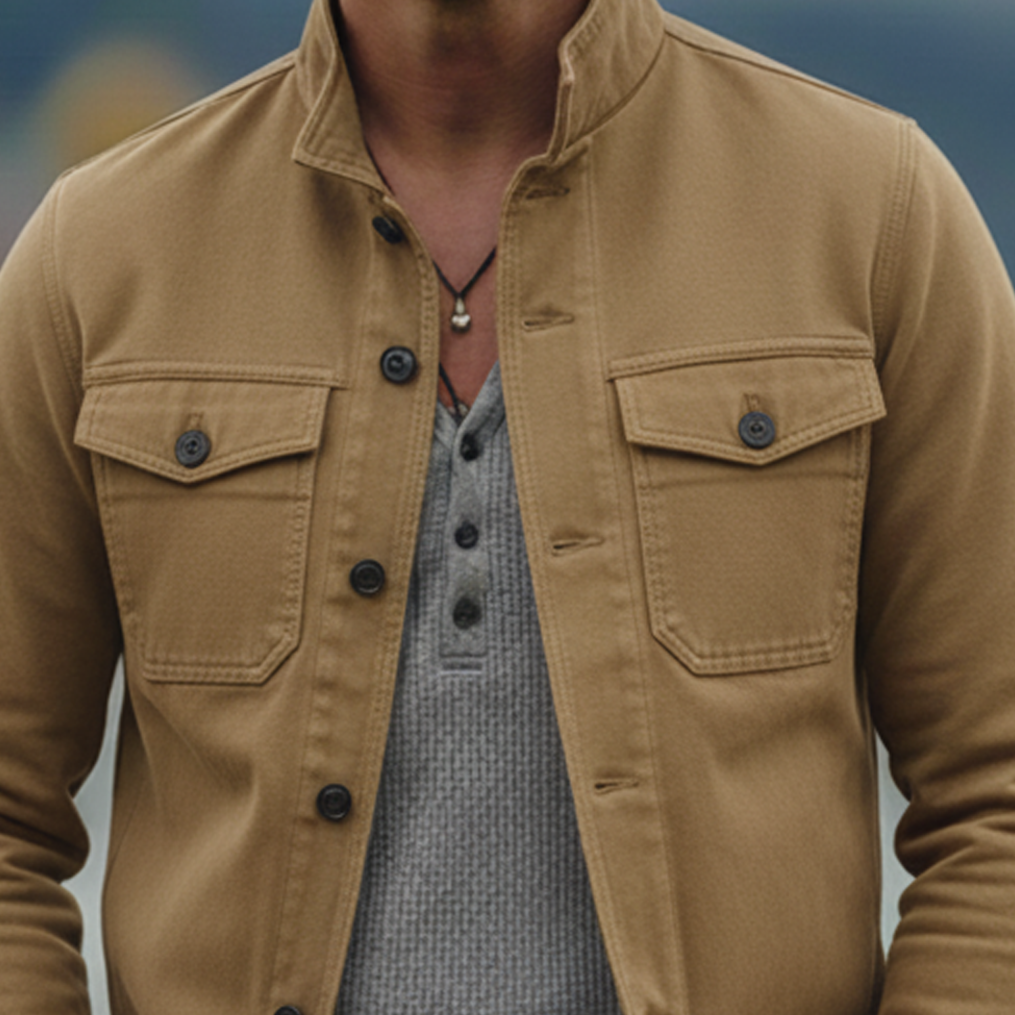 Men's Classic Casual Stand-collar Washed Cotton Blend Jacket MTA1657L4K