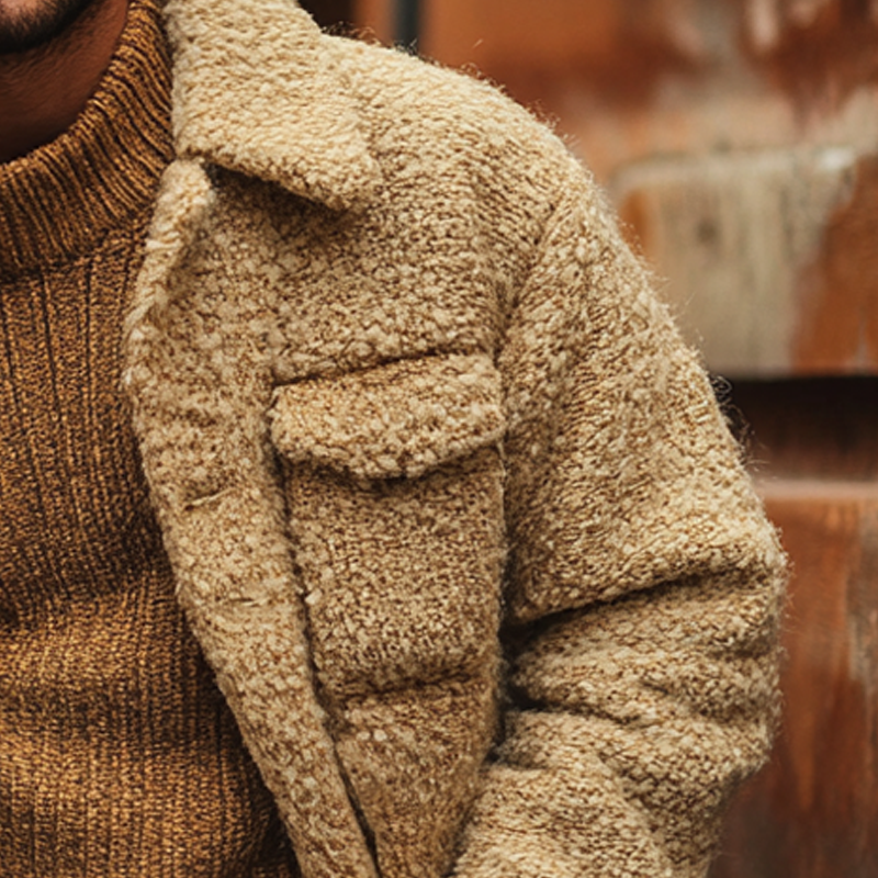 Men's Solid Color Warm Fleece Collared Pocket Jacket MTA0585K7X