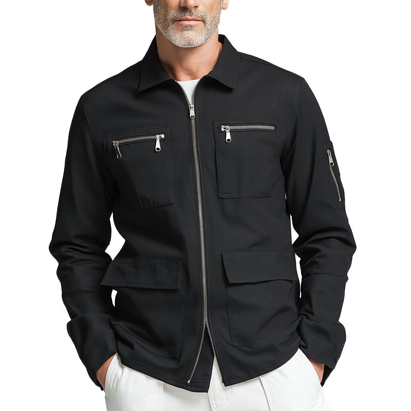 Men's Simple Multi-pocket Cotton And Linen Work Jacket MTA0735H4P