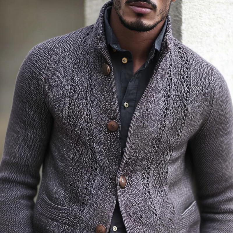 Men's Fashion Jacquard Stand Collar Single Breasted Knitted Cardigan MTA1975H0Z