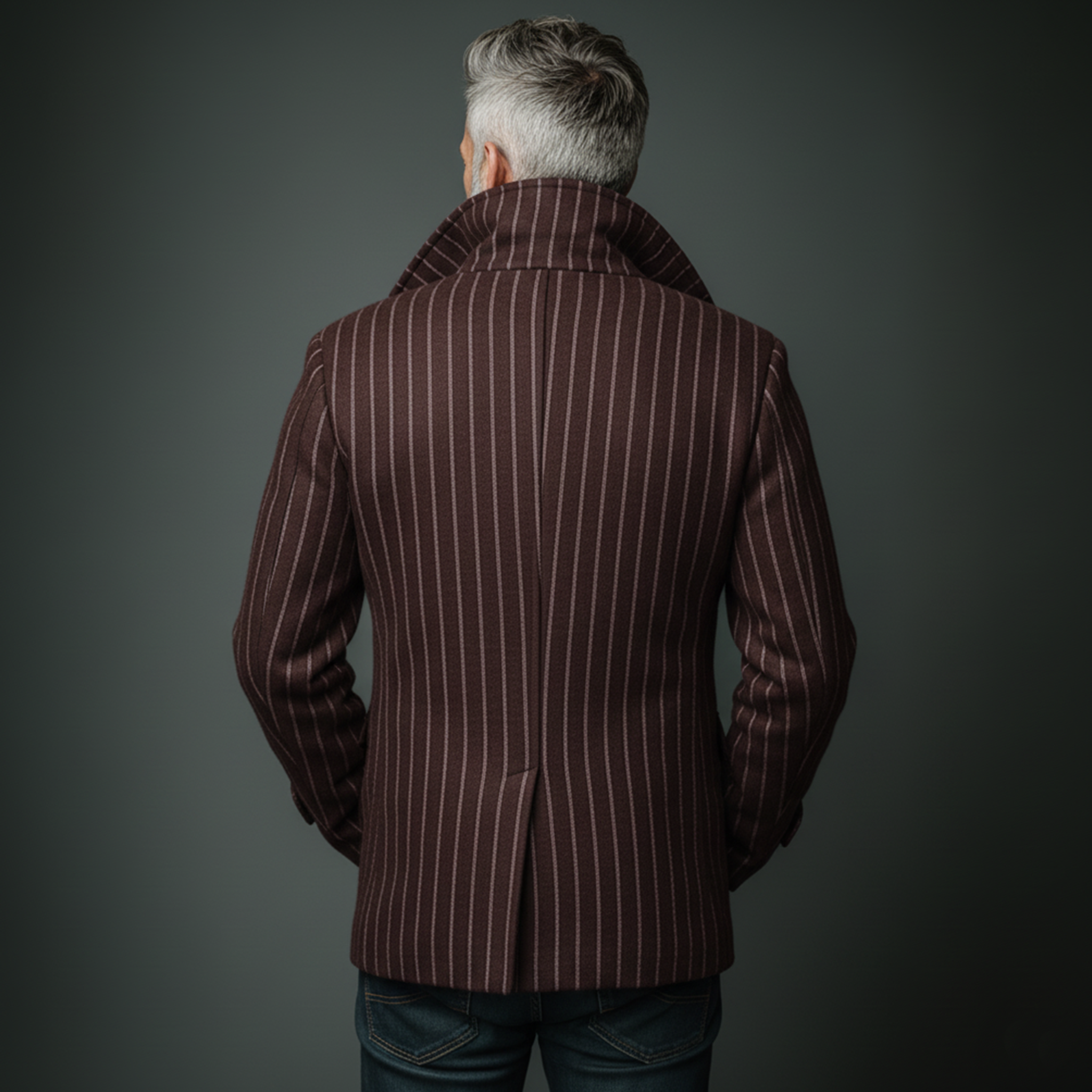Men's Classic Retro Lapel Vertical Faux Striped Wool Double-breasted Jacket MTA2976I7K