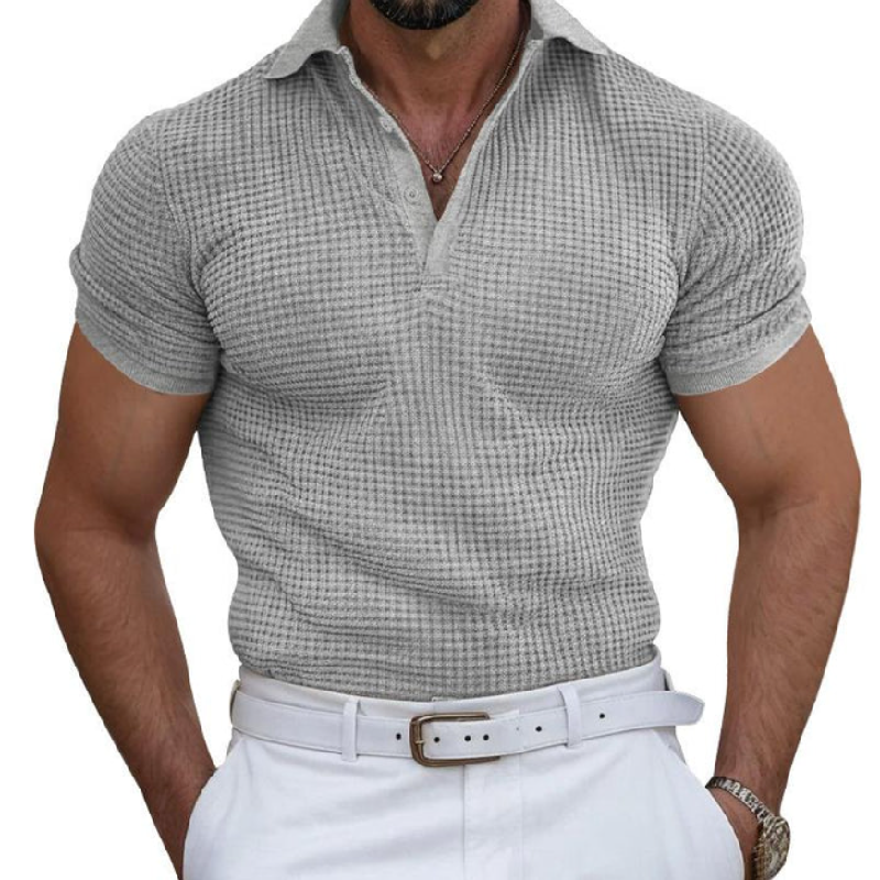 Men's Casual Waffle Lapel Slim Fit Short Sleeve Polo Shirt 17874542M