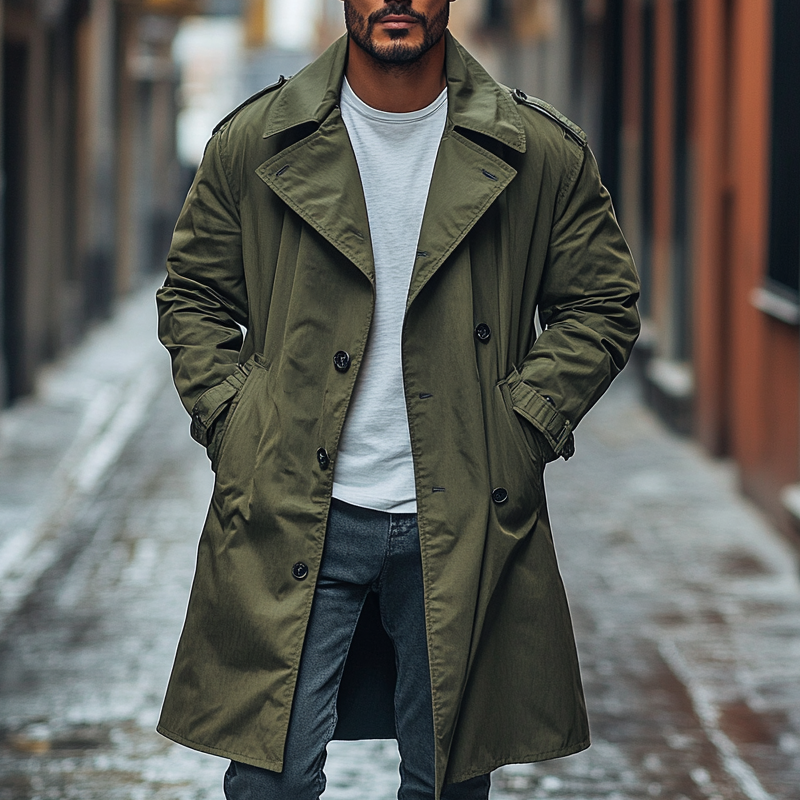 Men's Casual Solid Color Loose Double-breasted Trench Coat MTA0416I4X